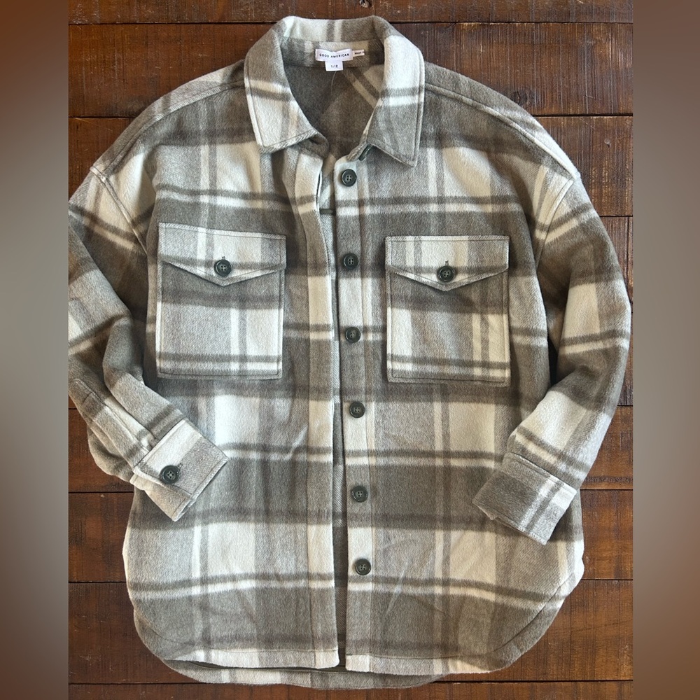 Good American Brown Plaid Shacket Jacket 1/2 S/M
